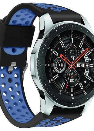 Спортивный ремешок с перфорацией для часов samsung galaxy watch 46 mm sm-r800 - black&blue