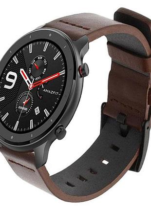 Кожаный ремешок primo classic для часов xiaomi amazfit gtr 47 mm - coffee