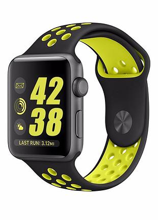 Спортивный ремешок с перфорацией primo для часов apple watch 42mm / 44mm / 45mm размер s - black&yellow