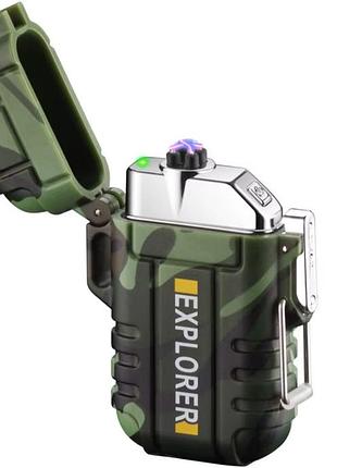 Электроимпульсная usb зажигалка explorer fr171, две дуги в водонепроницаемом корпусе - camouflage