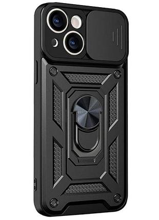 Чехол primo shockproof для apple iphone 15 - противоударный, с подставкой и шторкой для камеры - black