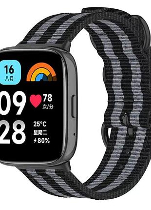 Нейлоновий ремінець primo traveller для годинника xiaomi redmi watch 3 active - black&grey