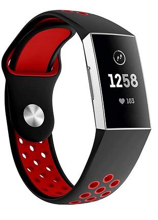 Силиконовый ремешок primo с перфорацией для фитнес браслета fitbit charge 3 / 4 - black&red / размер s
