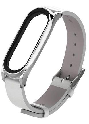 Шкіряний ремінець primo mijobs для фітнес-браслета xiaomi mi band 5 - white&silver