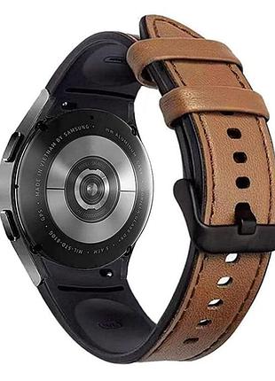 Ремешок primolux leather silicone для часов samsung galaxy watch 4 44mm sm-r870 - brown