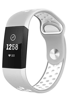 Силиконовый ремешок primo с перфорацией для фитнес браслета fitbit charge 3 / 4 - grey&white / размер s