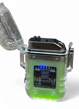 Електроімпульсна запальничка explorer f38, дві дуги, з ліхтариком - luminous green