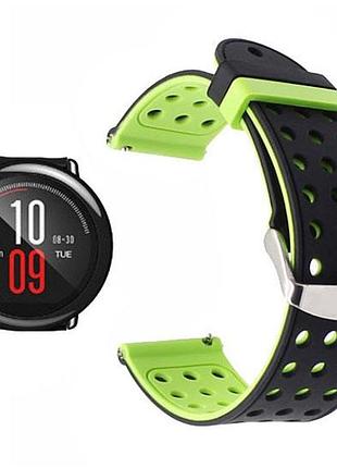 Двухсторонний ремешок с перфорацией primo для часов xiaomi huami amazfit sport - black&green