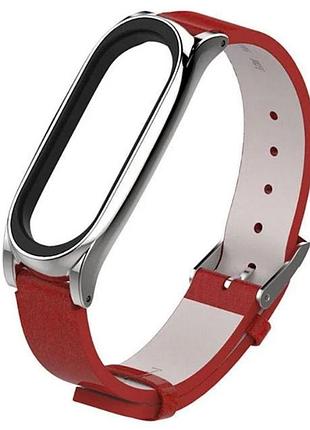 Кожаный ремешок primo mijobs для фитнес-браслета xiaomi mi smart band 6 - red&silver