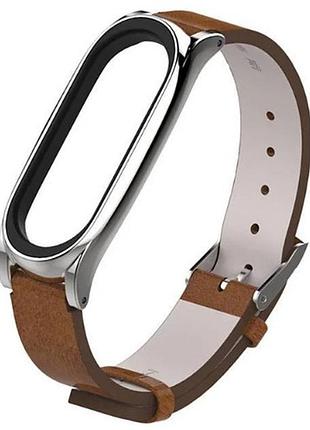 Шкіряний ремінець primo mijobs для фітнес-браслета xiaomi mi smart band 5 - brown&silver