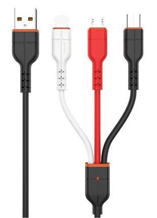 Usb кабель kaku ksc-224 3-in-1 type-c / microusb / lightning 1m - black