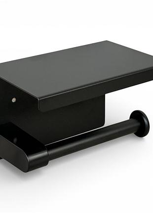 Держатель туалетной бумаги primo tp03 металлический с полкой - black
