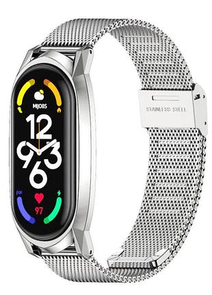 Ремінець металевий mijobs міланське плетіння для фітнес-браслета xiaomi mi smart band 7 - silver