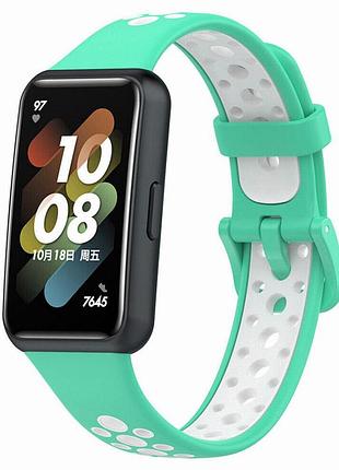 Силіконовий ремінець primolux perfor classic для фітнес браслета huawei band 7- teal&white