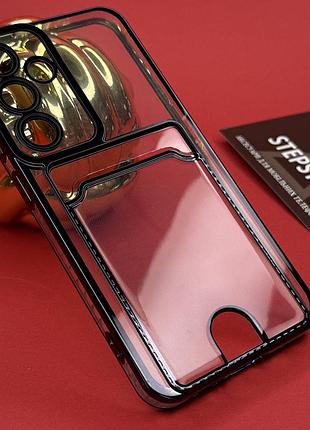 Чехол для samsung s24 с кармашком для карточки силиконовый противоударный прозрачный full camera черный-прозрачный