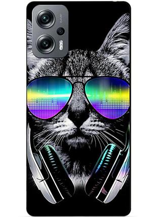 Силіконовий бампер чохол для xiaomi poco x4 gt з малюнком кіт в окулярах