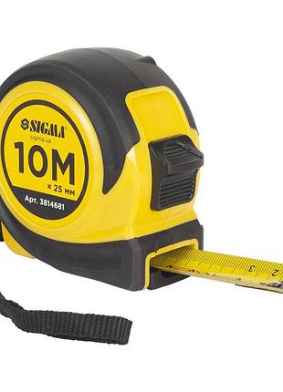 Рулетка гумова compact двостороннє полотно/зачеп 10 м × 25 мм sigma (3814681)