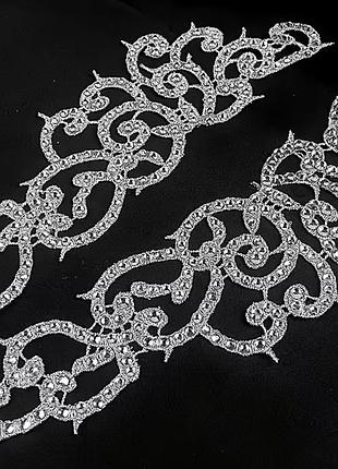 Лейсы нашивные 22х7см, цвет silver, стразы crystal 1 пара
