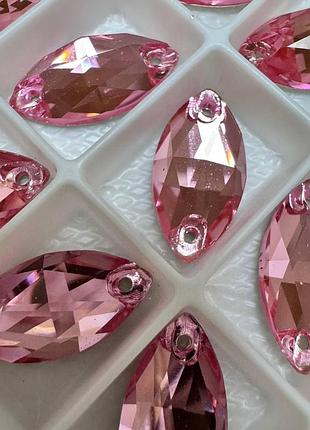 Пришивные лодочки стекло lux, цвет pink, 7x15мм, 1шт