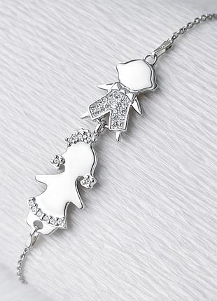 Срібний браслет "рідні серця"