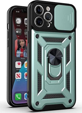 Чехол fiji camera defence для apple iphone 14 pro бампер с защитой камеры и подставкой green