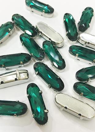 Удлиненный овал в цапах, размер 7х21мм green zircon, 1шт