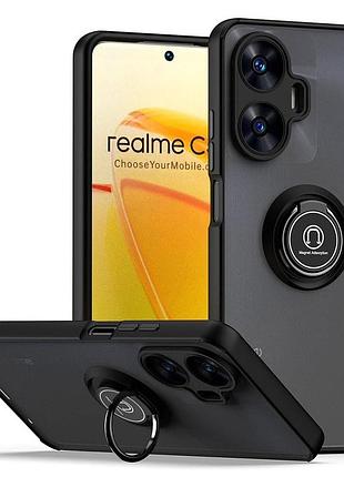 Чехол fiji colorframe для realme c55 матовый бампер с кольцом подставкой black