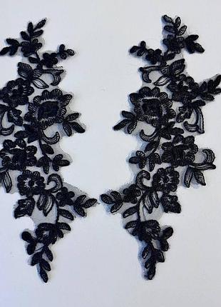 Лейсы нашивные 30х13см, цвет black, 1 пара