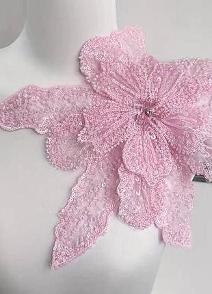 Цветок декор (вышит бисером, пайетками) pink 30см