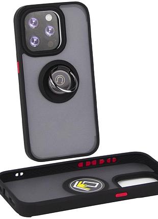 Чехол fiji colorframe для apple iphone 15 pro матовый бампер с кольцом подставкой black-red