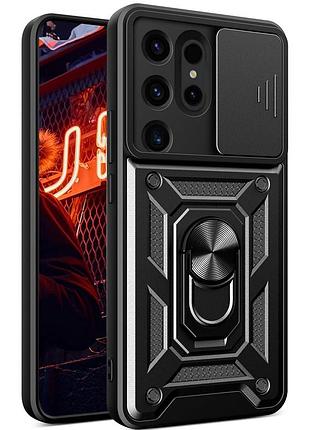 Чехол fiji camera defence для samsung galaxy s24 ultra (s928) бампер с защитой камеры и подставкой black