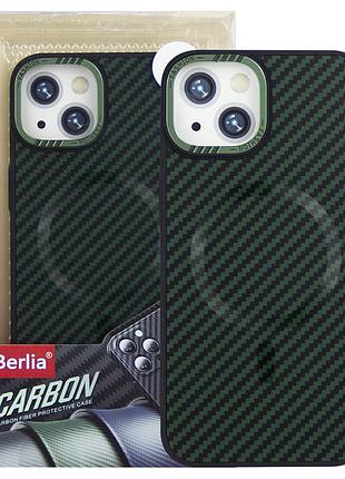 Чехол berlia armor carbon для apple iphone 13 бампер с magsafe green