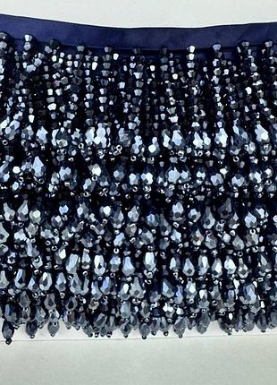 Бахрома из бусин, цвет blue hematite (высота тесьмы ~5 см)