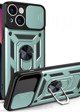 Чехол fiji camera defence для apple iphone 13 бампер с защитой камеры и подставкой green