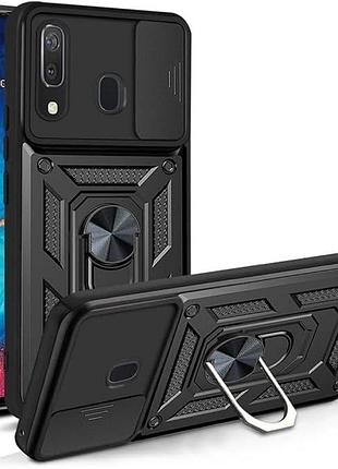 Чехол fiji camera defence для samsung galaxy a20 2019 (a205) бампер с защитой камеры и подставкой black