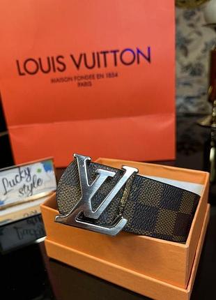 Двосторонній ремінь lv initiales коричнева шапка срібло пряжка 66631256