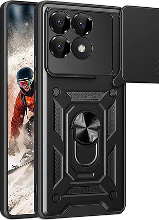 Чехол fiji camera defence для poco f6 pro бампер с защитой камеры и подставкой black