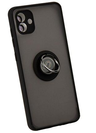 Чехол fiji colorframe для samsung galaxy a04 (a045) матовый бампер с кольцом подставкой black