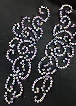 Лейсы нашивные 22х7см, цвет black, стразы crystal ab 1 пара