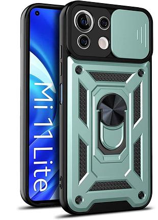 Чехол fiji camera defence для xiaomi mi 11 lite / mi 11 lite 5g бампер с защитой камеры и подставкой green
