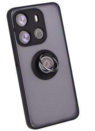 Чохол fiji colorframe для tecno pop 7 (bf6) матовий бампер з кільцем підставкою black