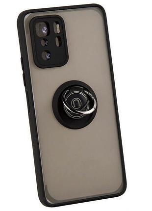 Чехол fiji colorframe для xiaomi redmi note 10 pro 5g (asian version) матовый с кольцом подставкой black