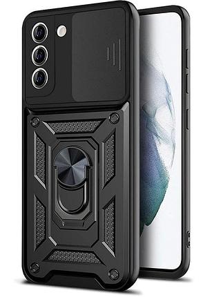 Чехол fiji camera defence для samsung galaxy s21 plus (g996) бампер с защитой камеры и подставкой black