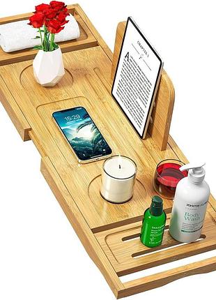 Поднос для ванны bathtub tray caddy бамбук раздвижной подставка для бокала и планшета регулируемый