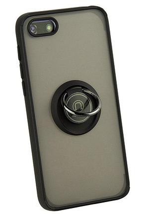 Чехол fiji colorframe для huawei y5 2018 (dra-l21) матовый бампер с кольцом подставкой black