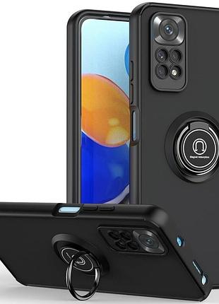 Чехол fiji colorframe для xiaomi redmi note 11 / note 11s матовый бампер с кольцом подставкой black