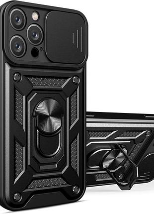 Чехол fiji camera defence для apple iphone 14 pro max бампер с защитой камеры и подставкой black