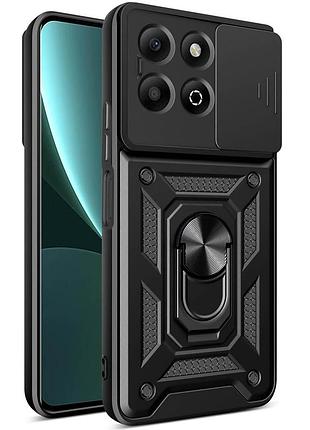 Чехол fiji camera defence для honor x6b бампер с защитой камеры и подставкой black