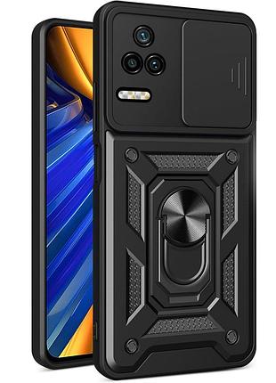 Чехол fiji camera defence для xiaomi poco f4 бампер с защитой камеры и подставкой black