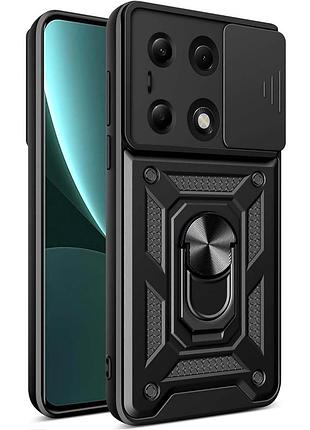 Чехол fiji camera defence для xiaomi redmi note 14s бампер с защитой камеры и подставкой black